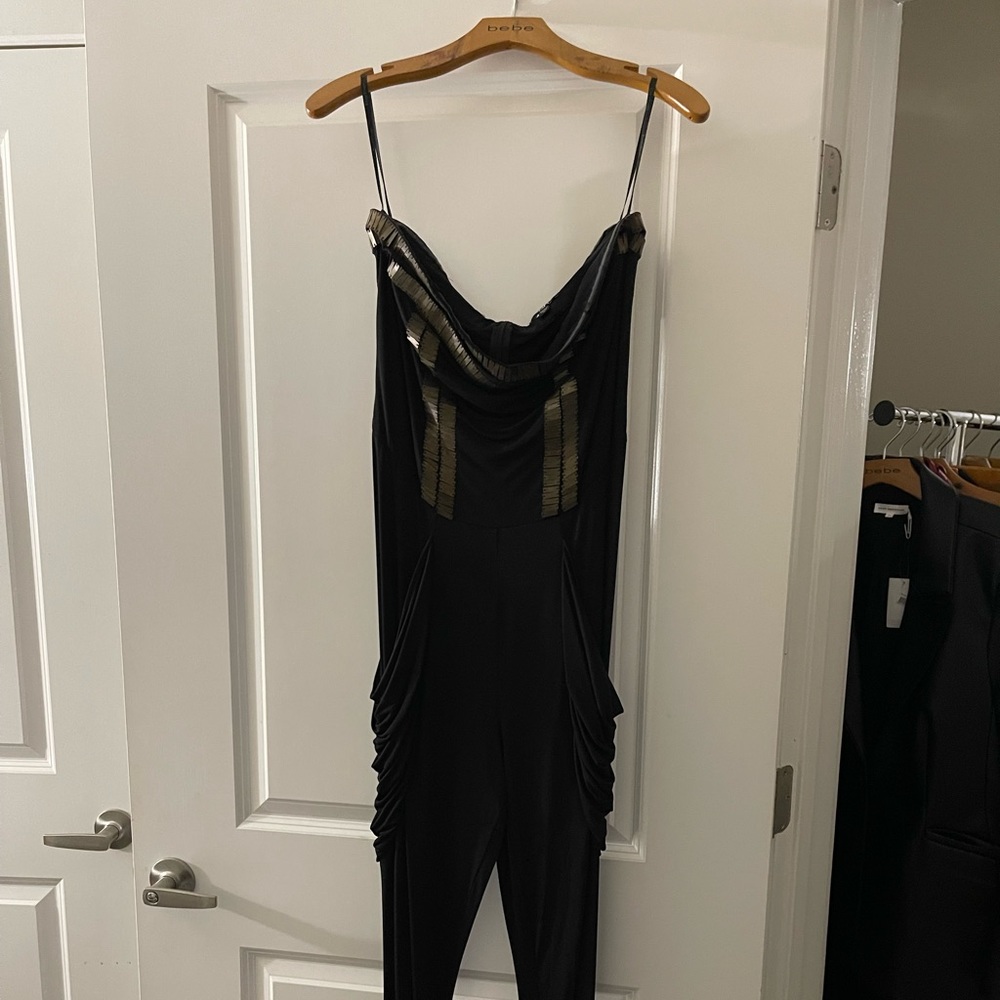 Black Strapless Jumpsuit With Gold Detail